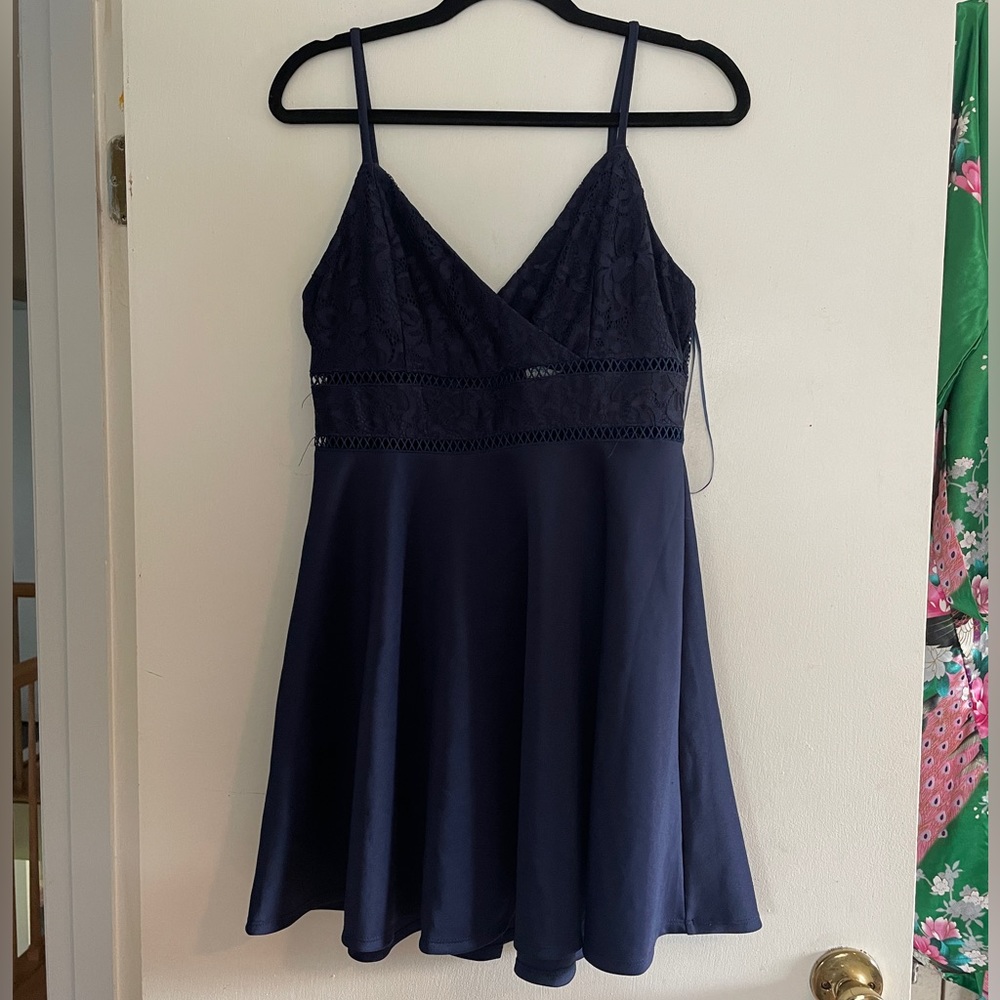 Navy Blue Lace Topped Dress